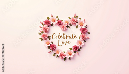 Floral heart arrangement with text 