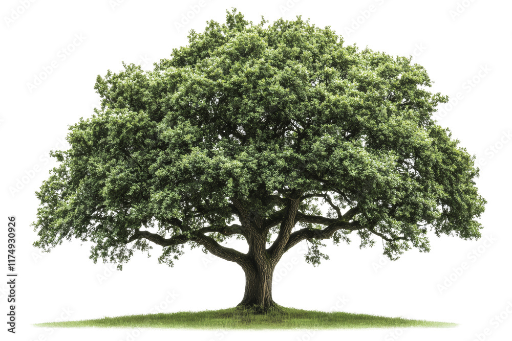 Obraz premium Mature oak tree with thick trunk and dense foliage ,Isolated on transparent background