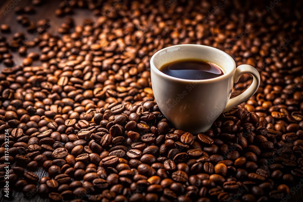 Minimalist Coffee Cup & Beans: Clean, Simple Stock Photo Minimalist Coffee Cup & Beans: Clean, Simple Stock Photo