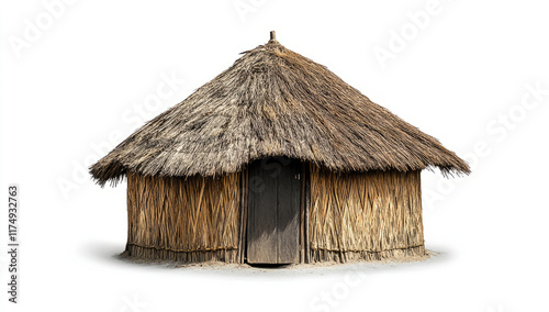  hut made of thatched grass, isolated on a white background ,with a clipping path.