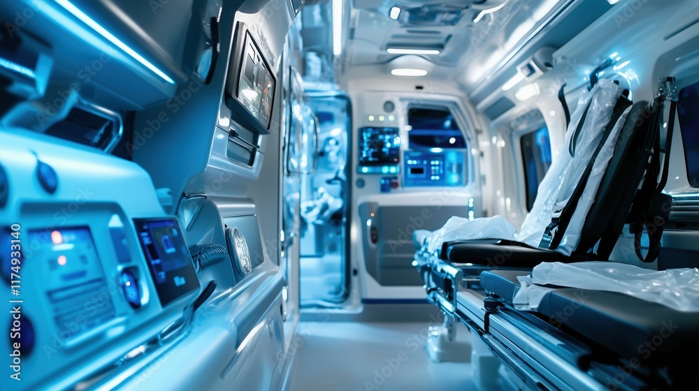 High-Tech Modern Ambulance Interior with Advanced Medical Equipment High-Tech Modern Ambulance Interior with Advanced Medical Equipment