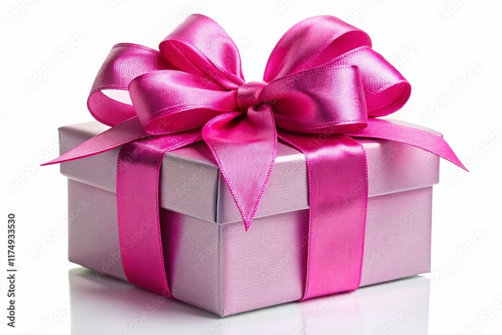 Obraz premium Elegant Pink Gift Box with Bow - Panoramic Stock Photo