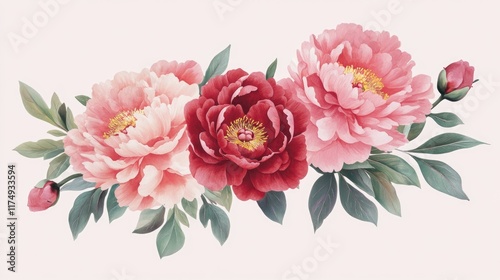 Pink and Red Flowers on White Background