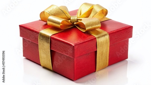 Elegant Red Gift Box with Gold Ribbon Bow - Perfect for Holiday & Birthday Presents