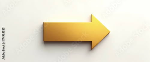 A gleaming gold arrow points right, a minimalist design against a pristine white backdrop.  It conveys direction and progress.