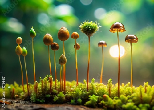 Minimalist Moss Life Cycle: Spores to Mature Plant photo