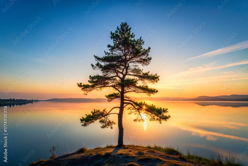 Fototapeta premium Minimalist Siberian Landscape: Krasnoyarsk River & Pines