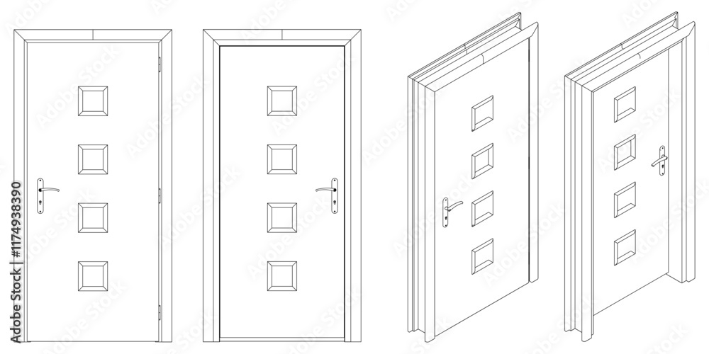 Door Line Drawing Vector. Contemporary Style for Graphic Design, Home Decor, and Creative Projects. Vector illustration isolated on white background. Door Line Drawing Vector. Contemporary Style for Graphic Design, Home Decor, and Creative Projects. Vector illustration isolated on white background.