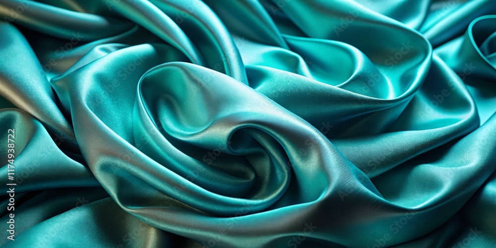 Obraz premium Elegant Teal and Turquoise Silk Satin Gradient Abstract Background - Shimmering Fabric Texture