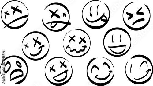 Smile graffiti spray. Airbrush sketch sticker. Black ink drop face. Grunge urban character