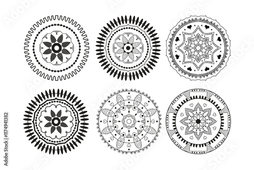 Decorative pattern mandala design. Easy Mandala Black and White Outline. Mandala for Coloring Pages