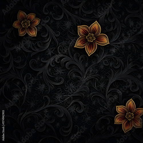 Dark background with traditional floral ornament
