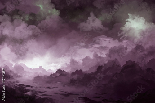 Dark stormy clouds, moody atmosphere, dramatic sky, digital painting, abstract landscape, nature scene, atmospheric effects.