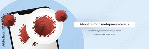 HMPV virus outbreak banner. Background Human metapneumovirus outbreak, for news, information, treatment and prevention. Illustration of selfcare healthcare concept using mobile search