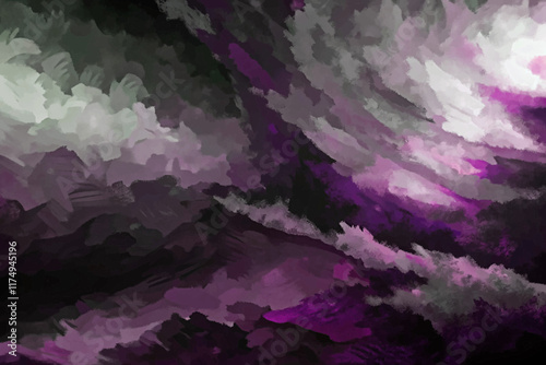 Abstract cloud formations, vibrant purple hues, dramatic lighting effects, artistic digital painting, atmospheric texture.