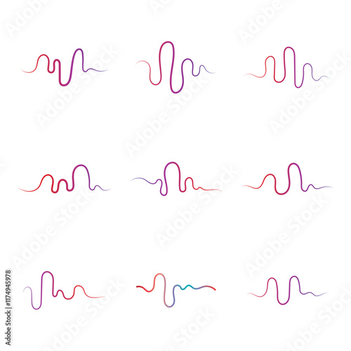 Audio technology, music sound waves set vector icon illustration