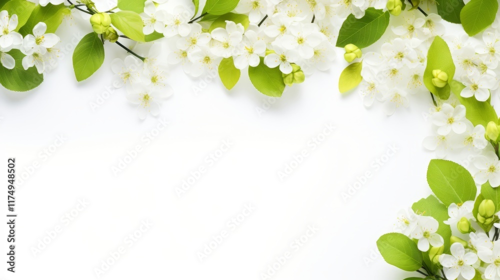Obraz premium springtime and summer leaves on white background with copy space