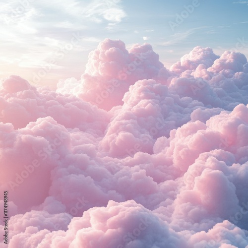 Dreamy soft pink clouds floating in a tranquil sky at sunrise photo