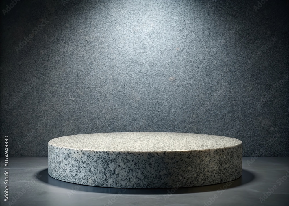Monochrome Gray Mockup Banner: Round Granite Pedestal on Textured Background Monochrome Gray Mockup Banner: Round Granite Pedestal on Textured Background