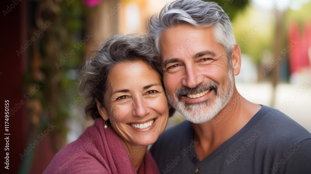 An older, middle-aged couple is happy, having fun and laughing outdoor An older, middle-aged couple is happy, having fun and laughing outdoor