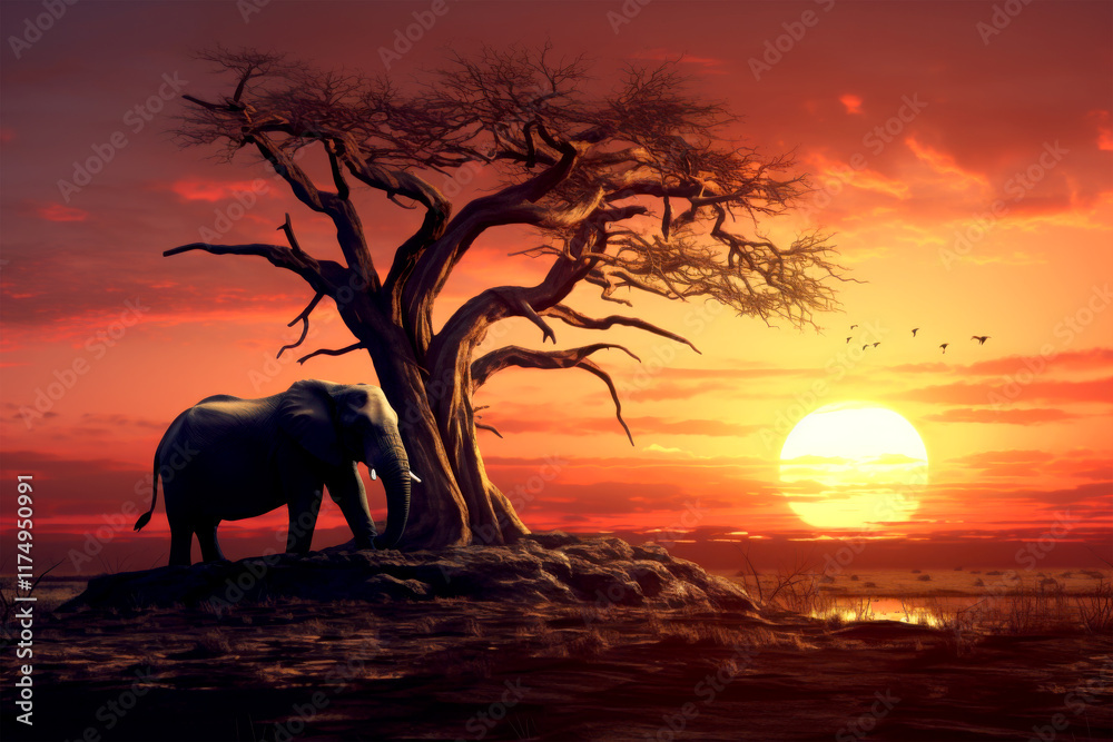 Fototapeta premium elephant walking on nature background