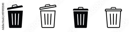 delete icon set. trash bin icon set. trash can icon. delete button set. dustbin and garbage box icon. delete icon for app, ui and website. recycle bin. vector illustration on transparent background