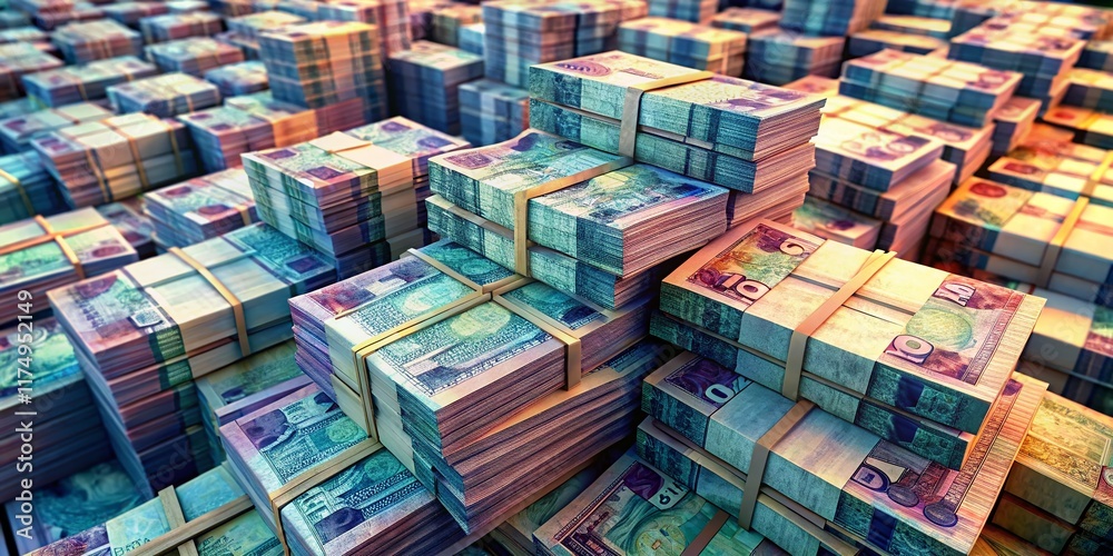 Fototapeta premium Mozambique Metical Banknotes Stack - Economy, Finance, Crisis, Debt, Recession Stock Photo