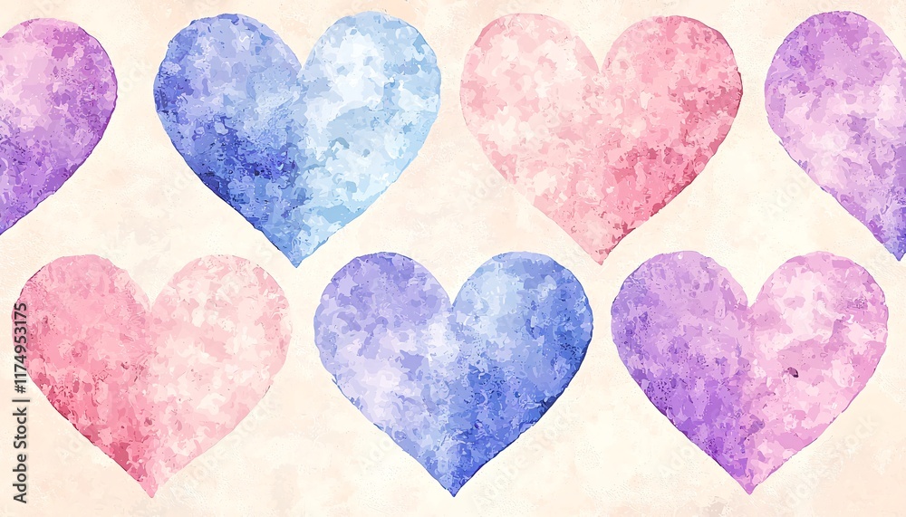 Obraz premium Colorful Hearts in Soft Watercolor Style Background