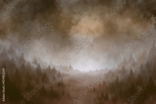 Abstract landscape, misty mountains, soft color palette, atmospheric depth, digital artwork, serene background, nature inspired.