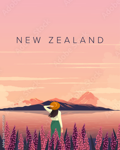 New Zealand travel poster, card, banner