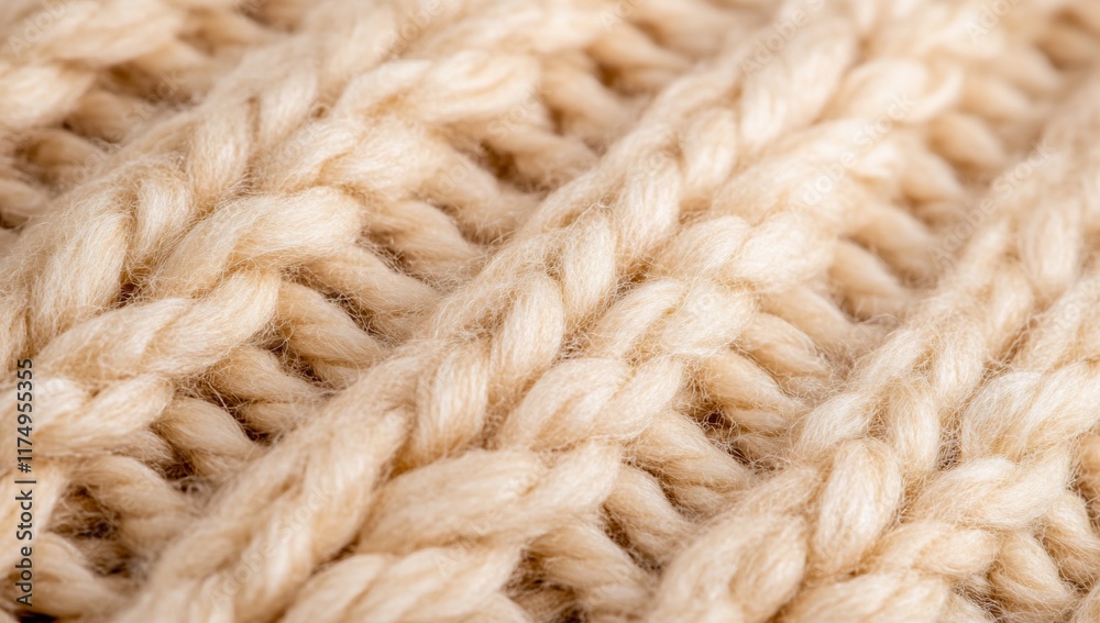 Close-up of textured beige yarn, showcasing intricate knit patterns. Close-up of textured beige yarn, showcasing intricate knit patterns.
