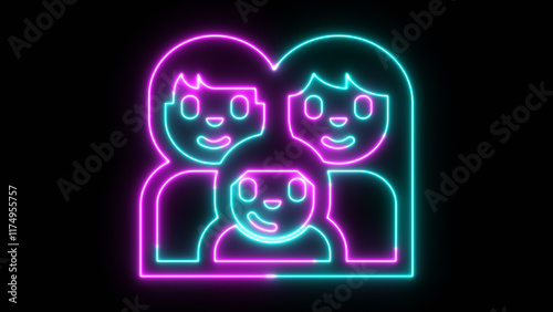 married couple with child. Elements of Family in neon style icons. Simple icon for websites, web design, mobile app, info graphics.