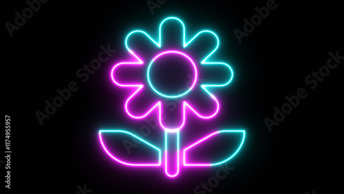 Glowing neon Flower icon isolated on black background.