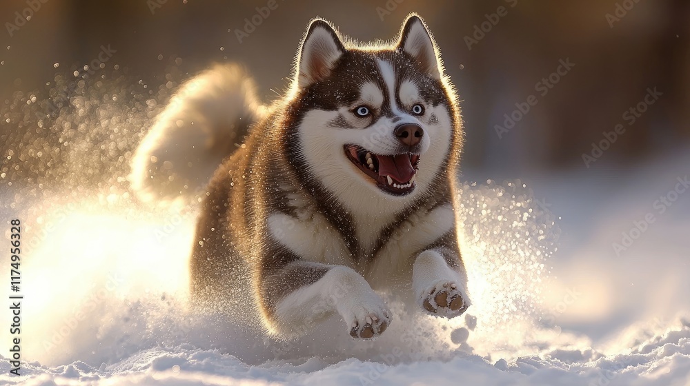 Playful Husky Running in the Snow Playful Husky Running in the Snow