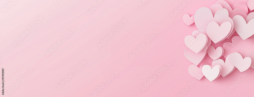 Valentine's Day Celebration Background, Paper Cut Clouds and Hearts Vector Illustration, Pink Banner with Heart Shape Decorations for Poster Template Design. Valentine's Day Celebration Background, Paper Cut Clouds and Hearts Vector Illustration, Pink Banner with Heart Shape Decorations for Poster Template Design.