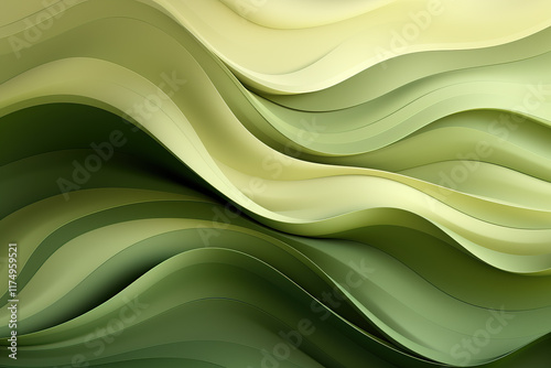 Smooth, undulating green waves create a dynamic, abstract background. The flowing lines and gradient shades evoke a sense of motion and elegance.