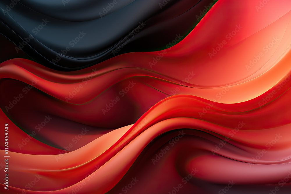 Flowing abstract waves of red and dark colors create a dynamic and visually appealing design. Smooth curves and gradients add depth and dimension to this background.