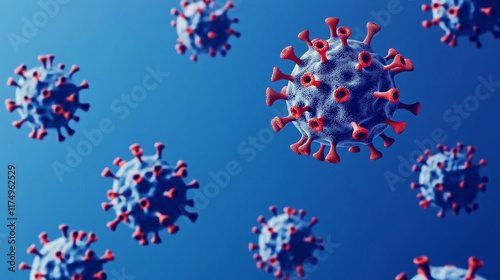 Virus cells in a blue medical background, emphasizing health, virology, and disease prevention themes. HMPV and Coronavirus COVID 19
