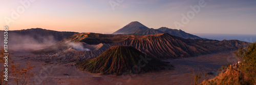 Panoramic of Mount Bromo at dawn, East Java, Indonesia photo