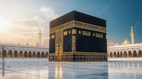Truly Stunning and Heartfelt View of Masjid Al-Haram in Makkah Mukarramah, Featuring the Majestic Kaaba Shareef in All Its Glory. Generative Ai