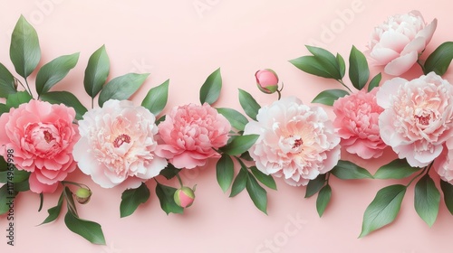 Pink Flowers and Leaves on Pink Background