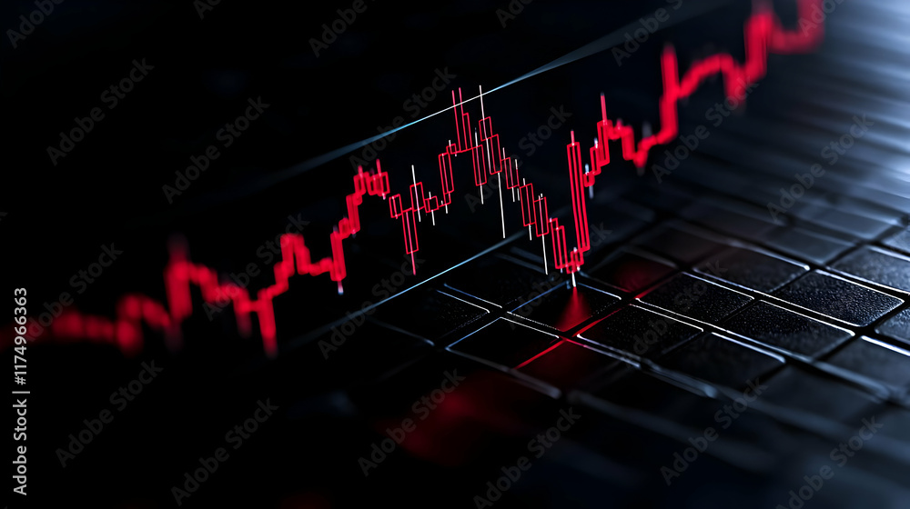 Fototapeta premium Red Candlestick Chart on Laptop 3D