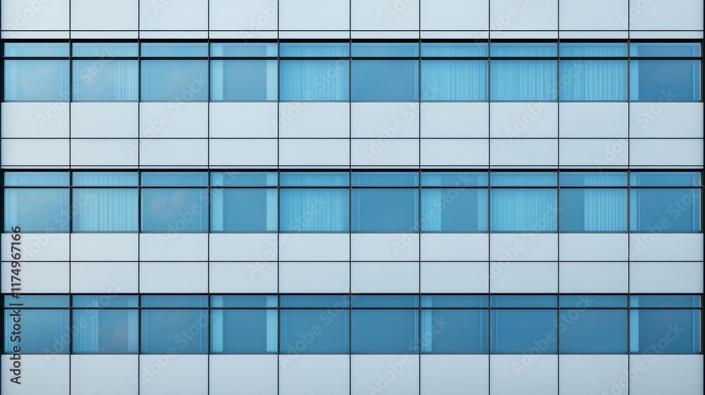 Modern Building Facade with Blue Glass and White Panels Modern Building Facade with Blue Glass and White Panels