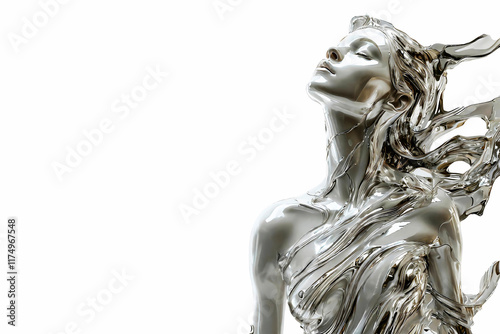 metal lady. female face frozen in liquid metal. created using generative artificial intelligence technology	
