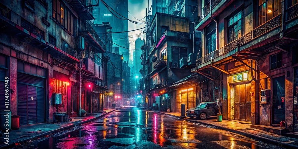 Fototapeta premium Night Cityscape Urban Exploration - Dark City Streetscape Photography