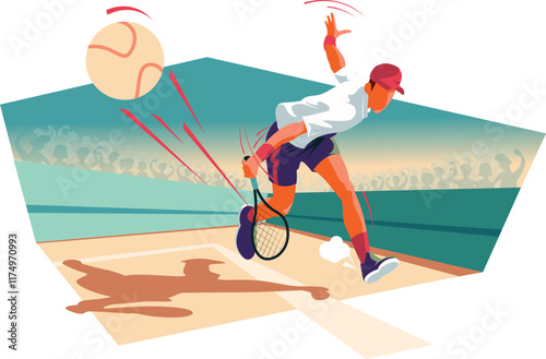 Tennis Playing Action on clay courts, Tennis Player, Sports, vector design