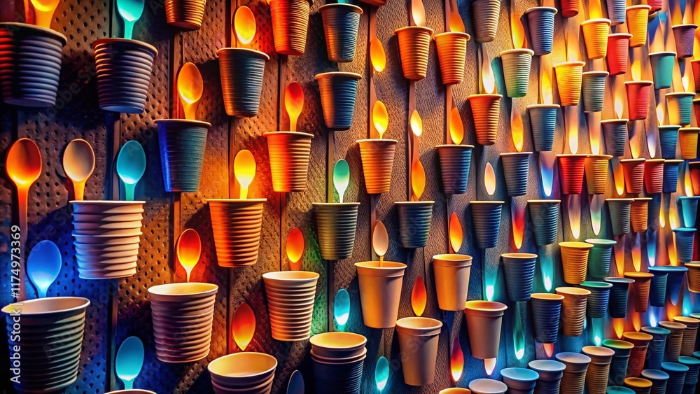 Obraz premium Night Photography: Colorful Paper Cups & Spoons Wall Art