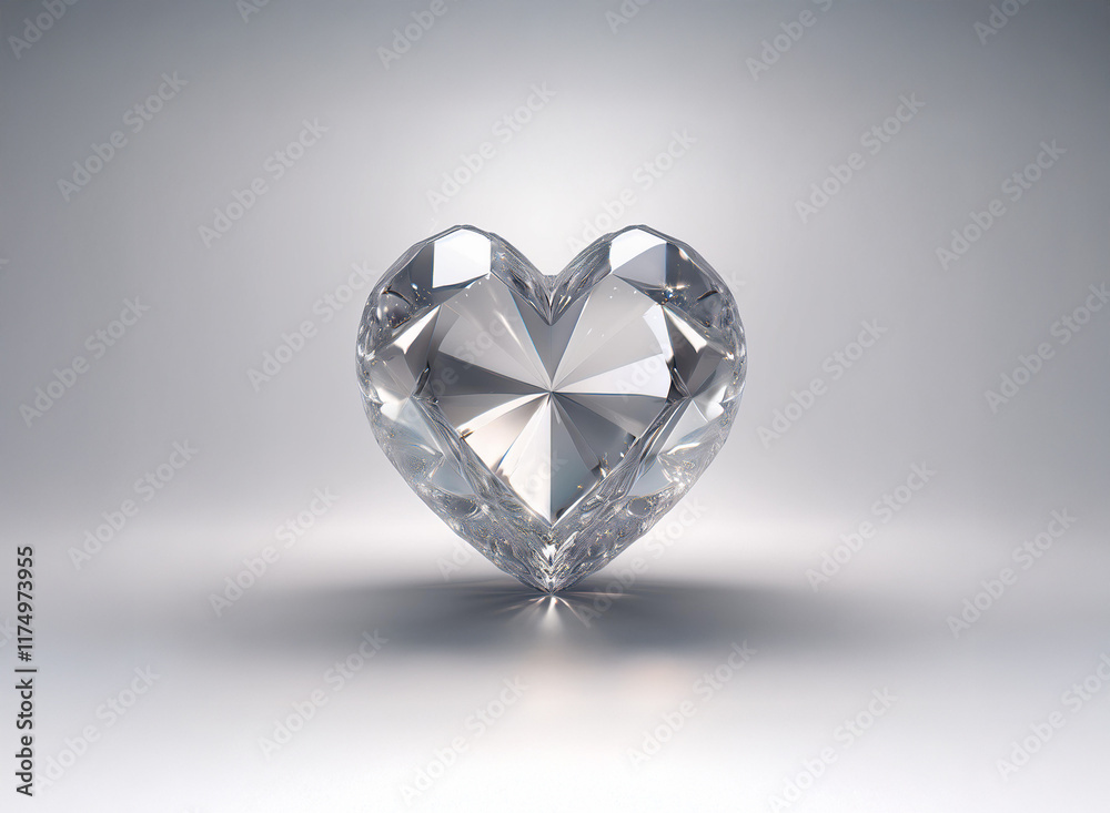 Fototapeta premium A brilliant, heart-shaped diamond, flawlessly cut, gleams on a neutral background. Its facets catch the light, creating a dazzling sparkle.