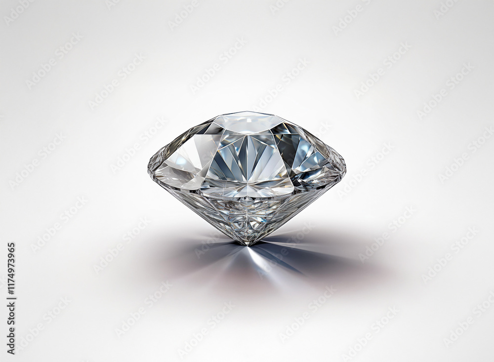 A brilliant, round-cut diamond gleams against a stark white background, showcasing its exceptional clarity and sparkle.  The light reflects beautifully off its many facets.