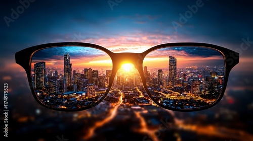 Captivating sunset reflection urban cityscape digital art vibrant environment close-up view visionary concept for seo impact